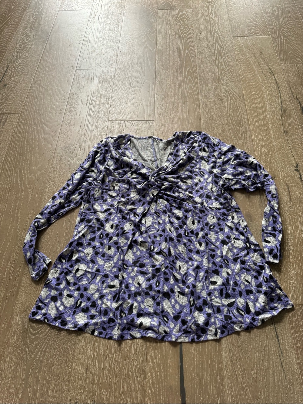 Lane Bryant Purple Twist-Front Long Sleeve Print Top